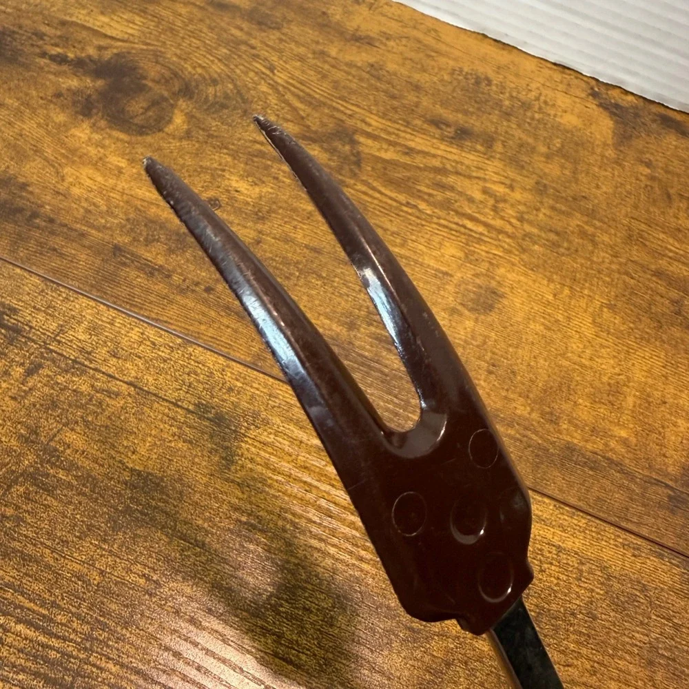Vtg Mid Century Modern 2 Prong Serving Fork Brown Cream Plastic Handle 12